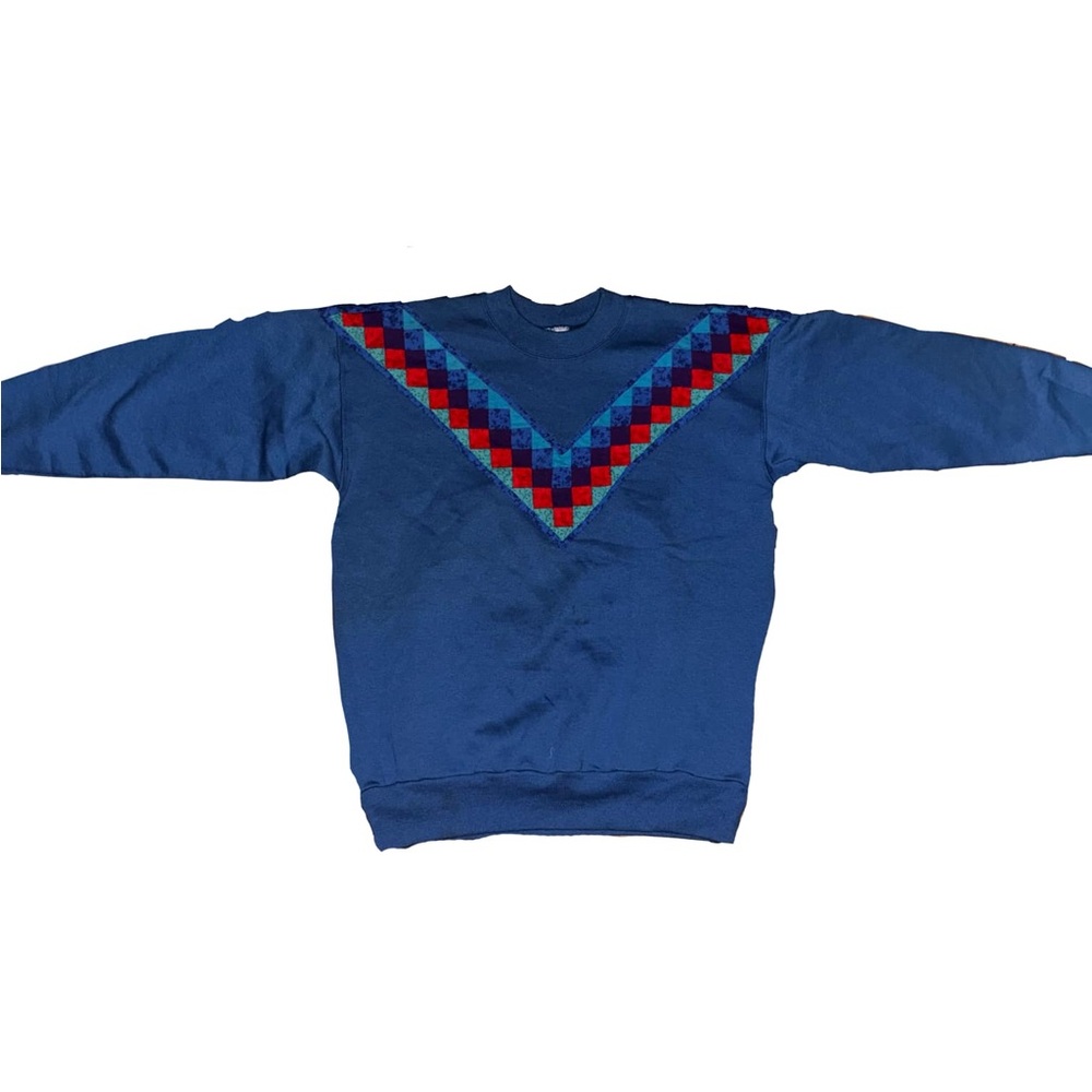 Hanes Blue and Red Men's Crewneck Sweater